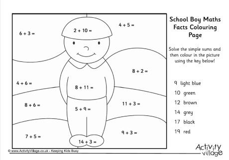 School Boy Maths Facts Colouring Page