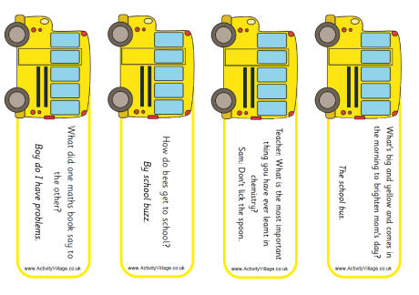 School bus bookmarks - jokes
