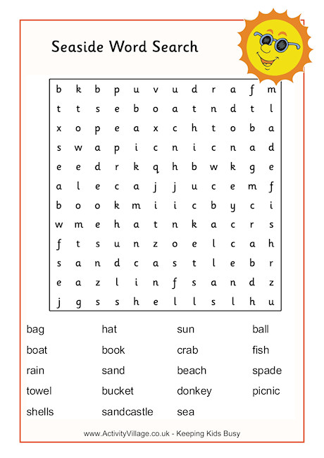 kindergarten halloween printables Kids Seaside Search Puzzle Word For