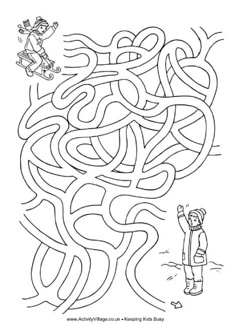 Sledding Fun Maze To Print For Kids