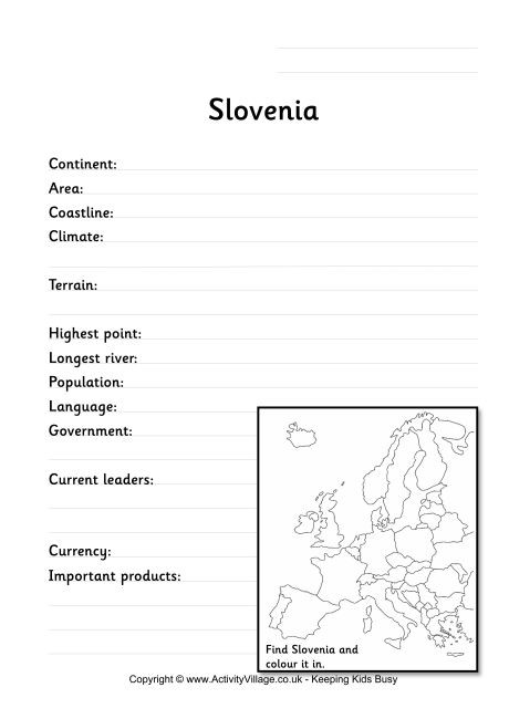 Slovenia Fact Worksheet