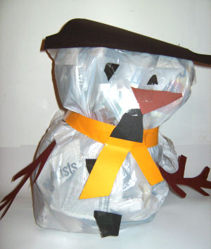 Recycled Plastic Bag Snowman Portrait