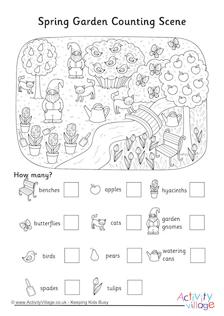 spring garden counting scene worksheet