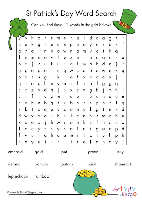 St Patrick's Day word search