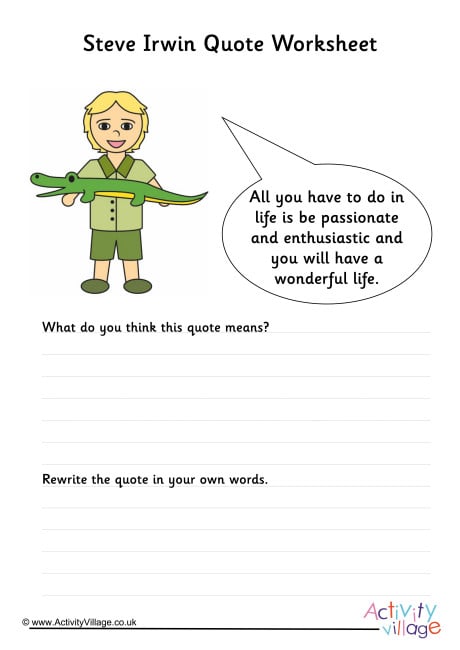 Steve Irwin Quote Worksheet 2