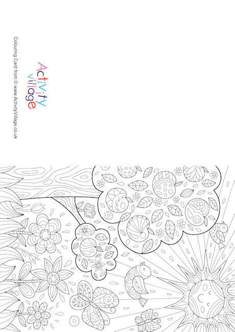Summer Nature Doodle Colouring Card