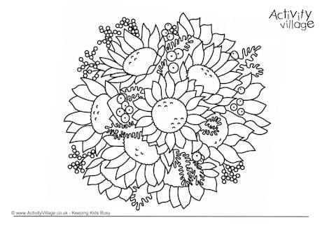 sunflower bouquet colouring page