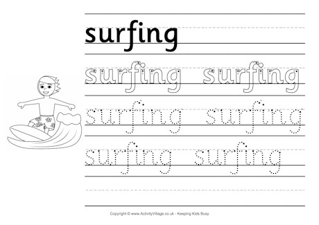 Surfing handwriting worksheet