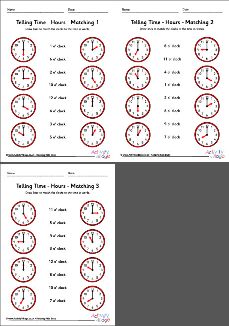 telling time worksheets hours pack 5