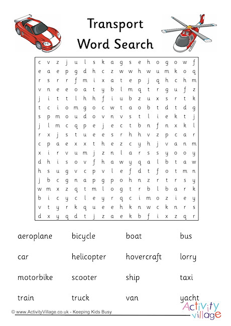 Transportation Word Search Printable