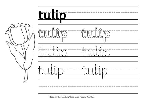 Tulip handwriting worksheet