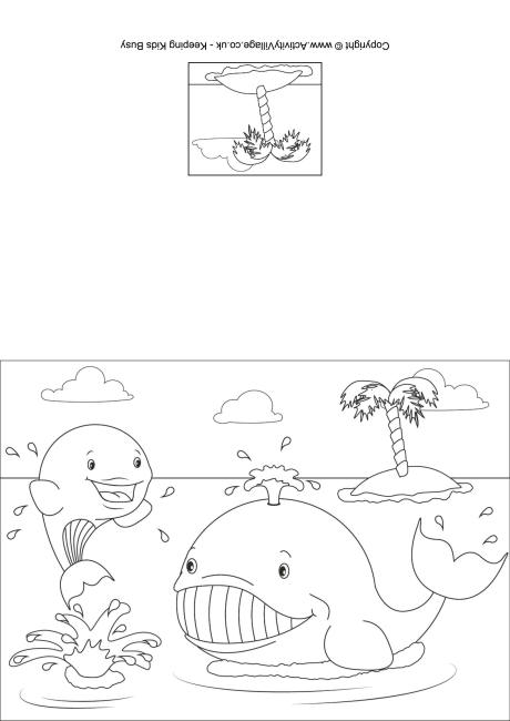 Whales colouring card