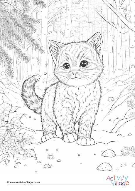 Winter kitten colouring page 2
