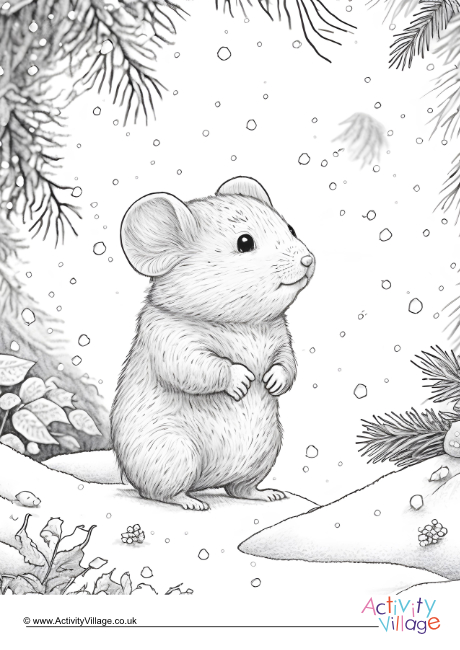 Winter mouse colouring page 2