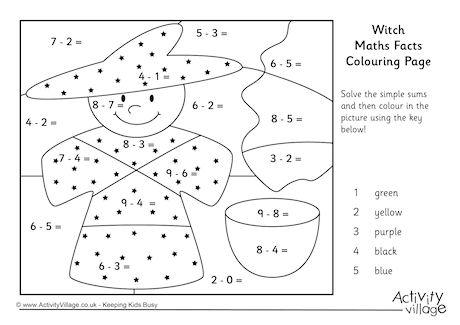 Witch Maths Facts Colouring Page
