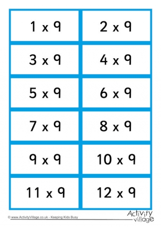 9 Times Table Flash Cards