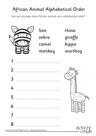 African Animal Alphabetical Order 2