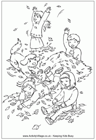 raking leaves coloring pages