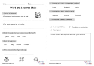 Autumn Word and Sentence Skills Worksheet KS2
