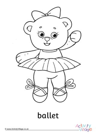 Ballet Teddy Bear Colouring Page