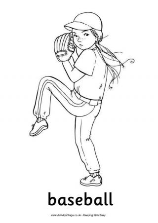 Baseball Girl Colouring Page