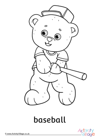 Baseball Teddy Bear Colouring Page