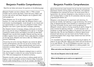 Benjamin Franklin Comprehension