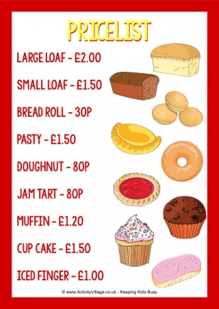 Betty's Bakery Pricelist