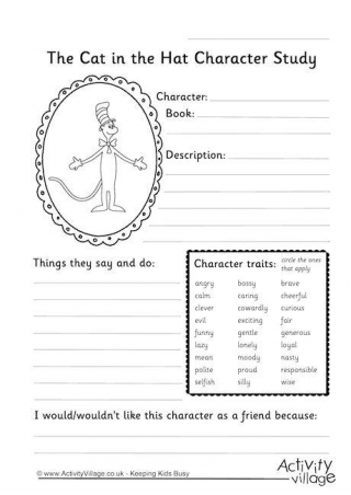 Cat In The Hat Character Study Worksheet