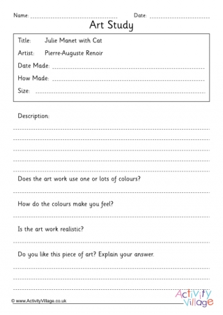 Cat Art Study Worksheet 