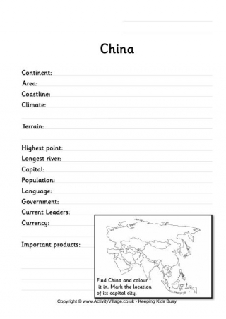 China Location Worksheet