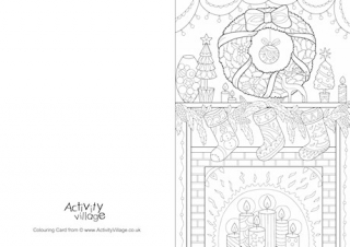 Christmas Mantelpiece Colouring Card