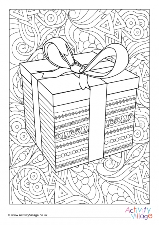 Christmas Present Doodle Colouring Page