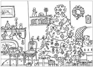 Christmas Room Colouring Page