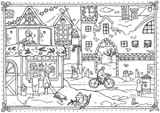 Christmas Scene Colouring Page