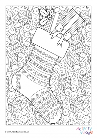 Christmas Stocking Doodle Colouring Page 2