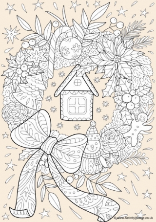 Christmas Wreath Colour Pop Colouring Page