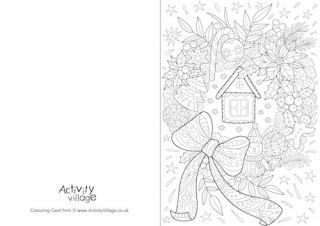 Christmas Wreath Doodle Colouring Card