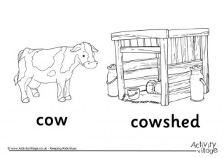 Cow and Cowshed Colouring Page