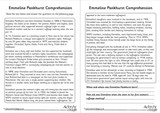 Emmeline Pankhurst Comprehension