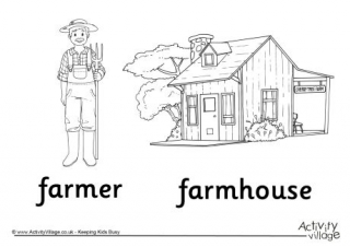 Farmer and Farmhouse Colouring Page
