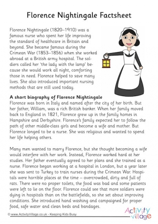 Florence Nightingale Biography And Activities For Kids