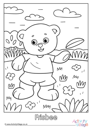 Frisbee Teddy Bear Colouring Page 2