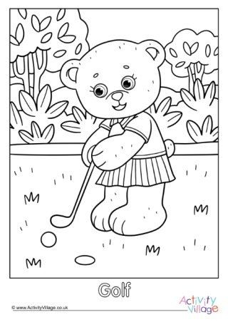 Golf Teddy Bear Colouring Page 2