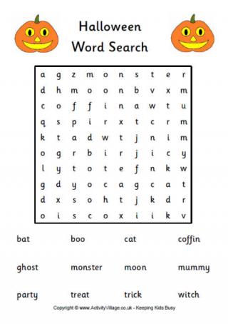 easy halloween word search free printable