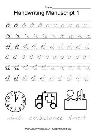 free manuscript writing sheets for kindergarten