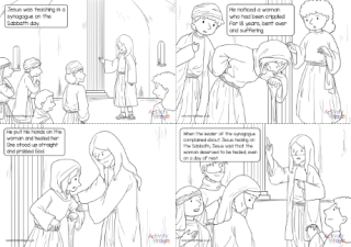 Jesus Heals A Crippled Woman Colouring Pages Captioned