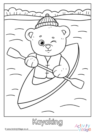 Kayaking Teddy Bear Colouring Page 2