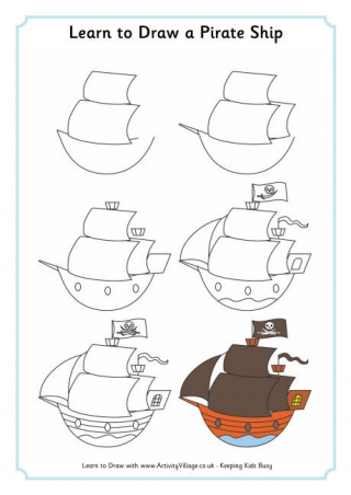 How to draw a Pirate Ship Real Easy 