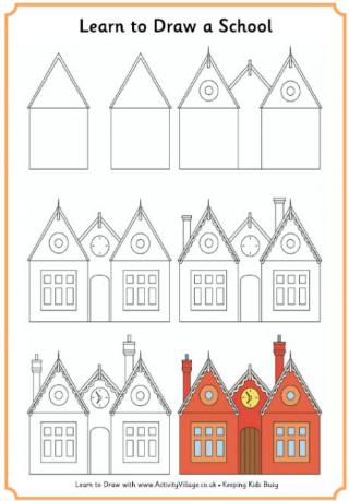 how to draw a school building step by step